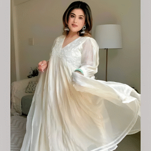 White Anarkali Set -cotton pant and dupatta