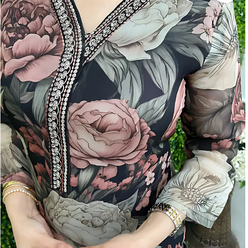 Black Chanderi Digital Print-Kurta Set - Image 3
