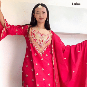Red Simar Silk Kurta Set