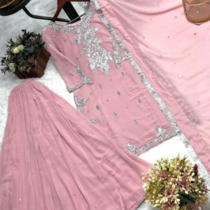 Light Pink Roman Silk-Pakistani Kurta Set