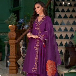 Roman Silk-Purple Embroidered Set