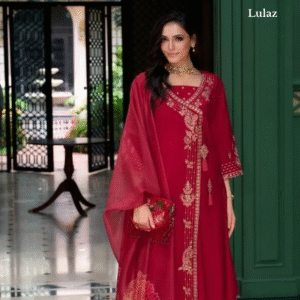 Roman Silk-Red Embroidered Set