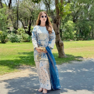 White-blue farshi plazoo suit