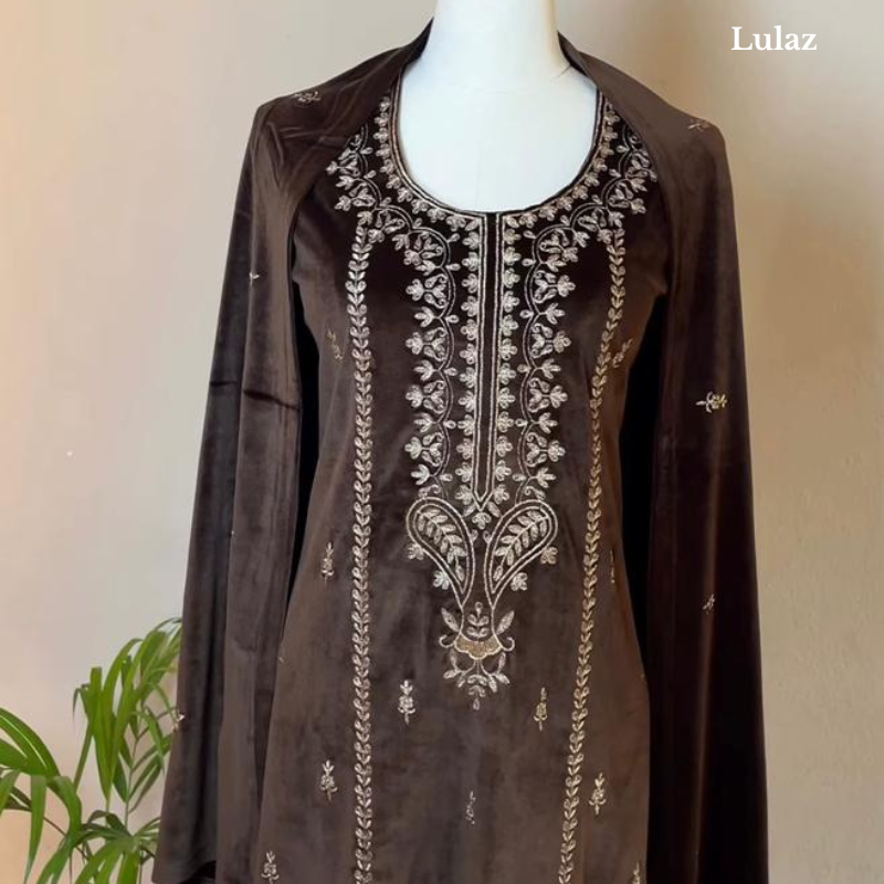 Premium Deep Coffee Brown Velvet Kurta Set